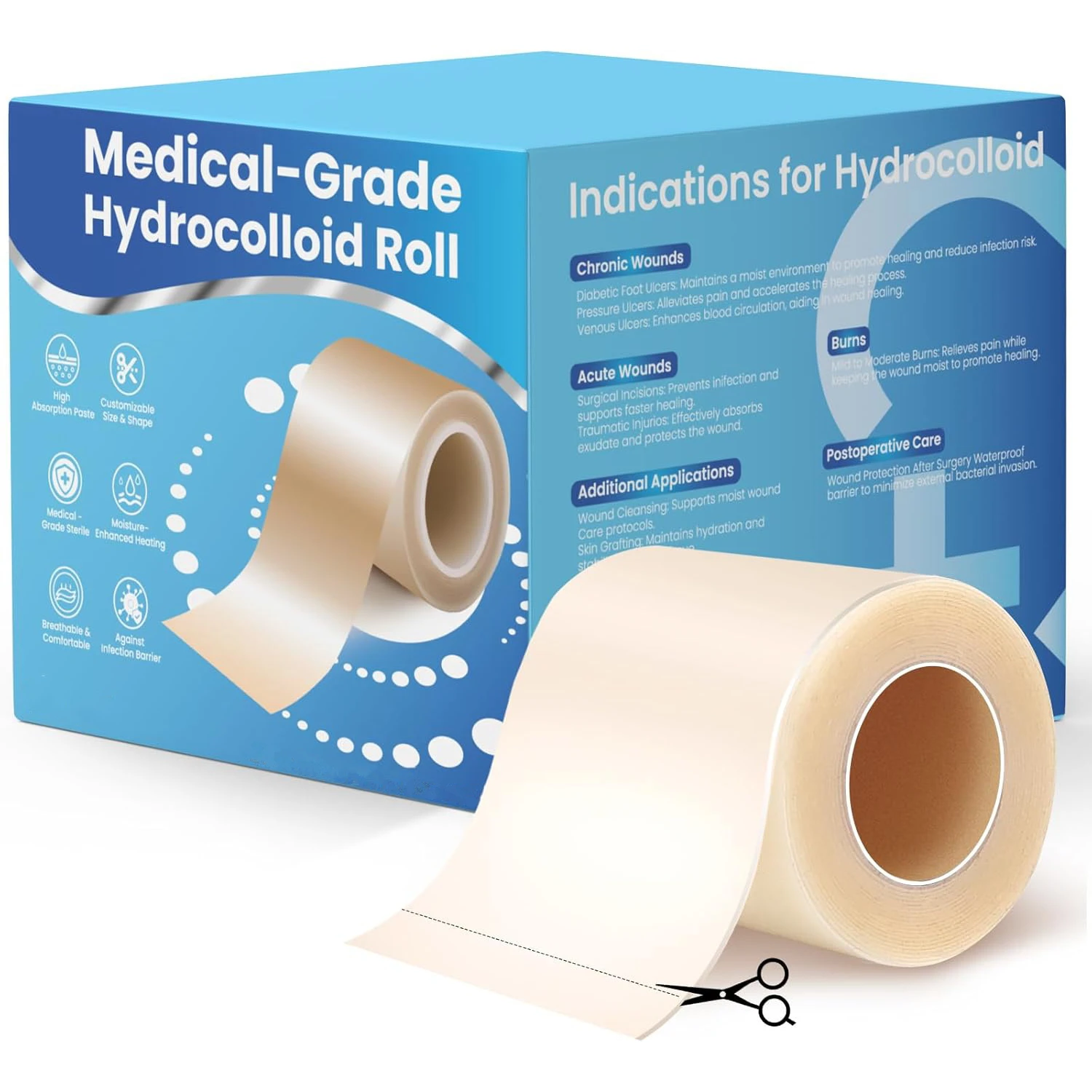 Hydrokolloid-Rollbandagen Extra Patch Selbstklebend Ultra Saugfähig Zuschneidbar Flexibel Wasserdicht Verbrennungs- und Blasenpflege Aknebehandlung