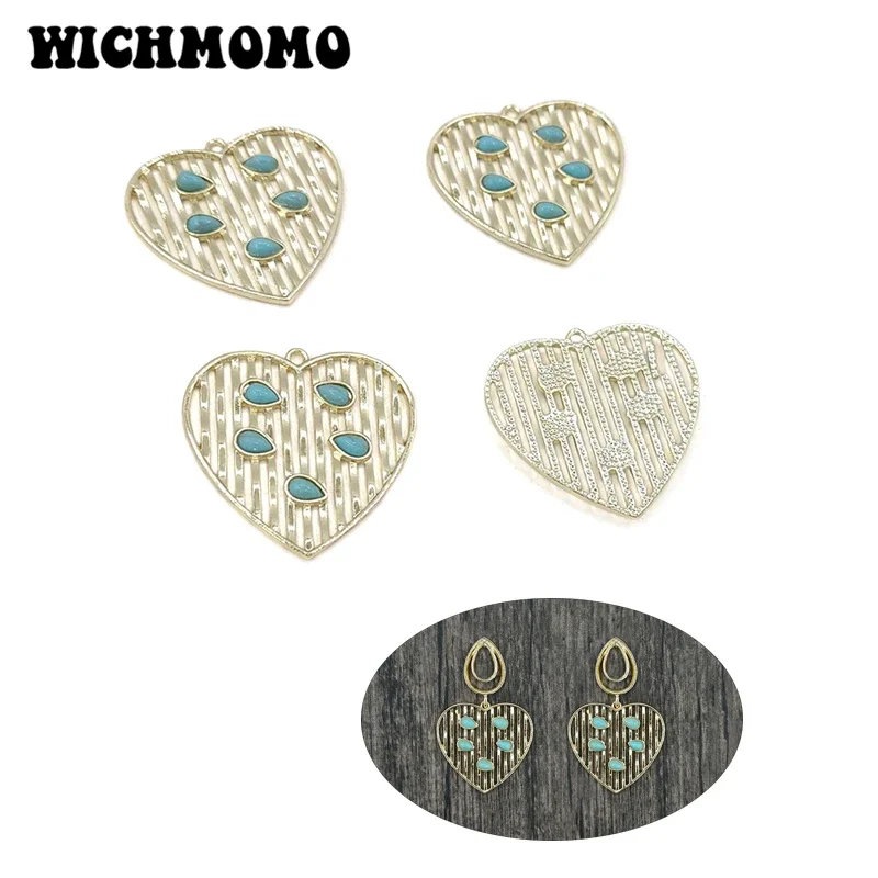 New 4 pieces/bag Zinc Alloy Inlay Acrylic Hearts Beads Heart Charms Pendants for DIY Earrings Necklace Jewelry Accessories