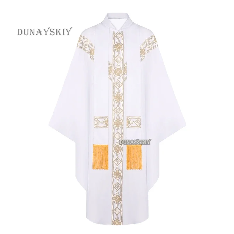 2024 New Priest Celebrant Chasuble Catholic Church Father Mass Vestments Robe With Tassel Clergy Party Dress Robe