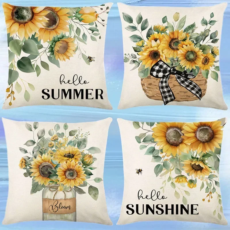 

Sunflower Linen Pillowcase Clean and Comfortable Natural Style Pillowcase Bedroom Cushion Sofa Home Decoration