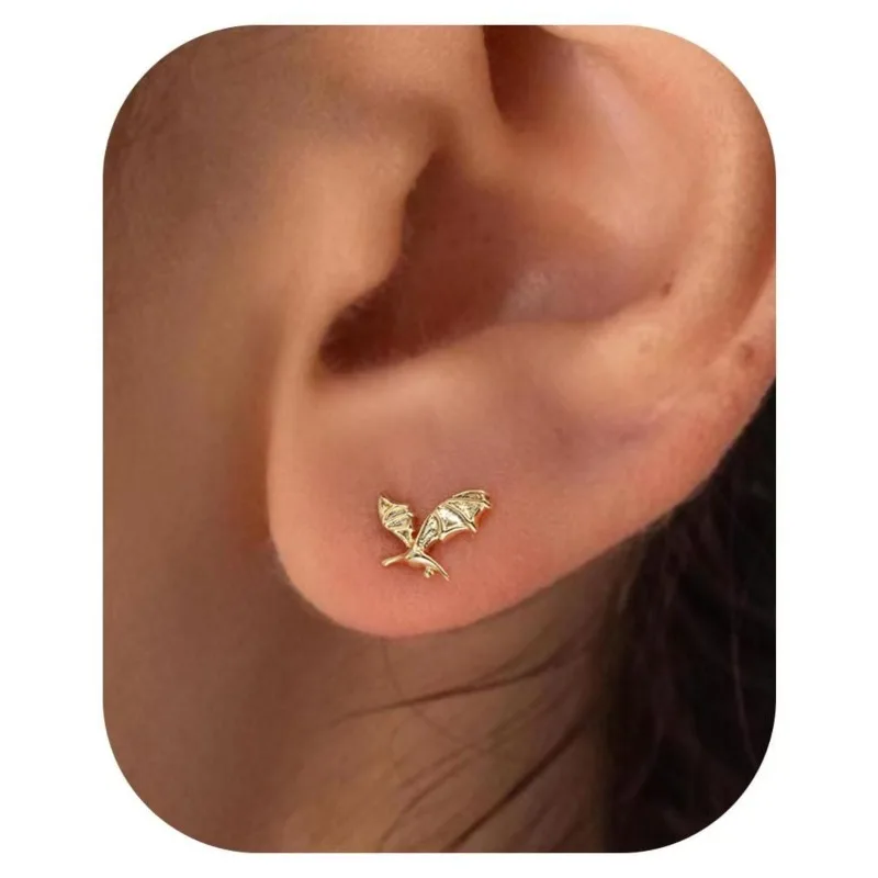 1/2pcs 14K Gold Plated Tiny Hammerhead Shark Dragon Cowboy Boot Palm Tree Softball Stud Earrings for Women Girls Helix Jewelry view 6