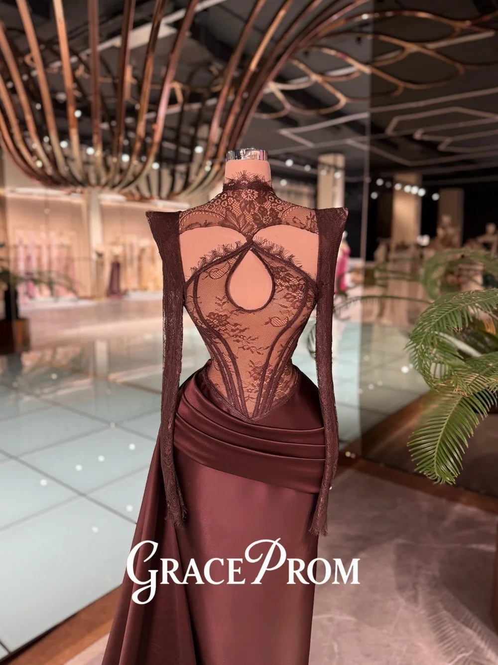 

GraceProm 2026 Long Sleeve Lace Evening Dress Exquisite Satin Red Carpet Gown Elegant A-Line Floor-Length Party Gown Customized