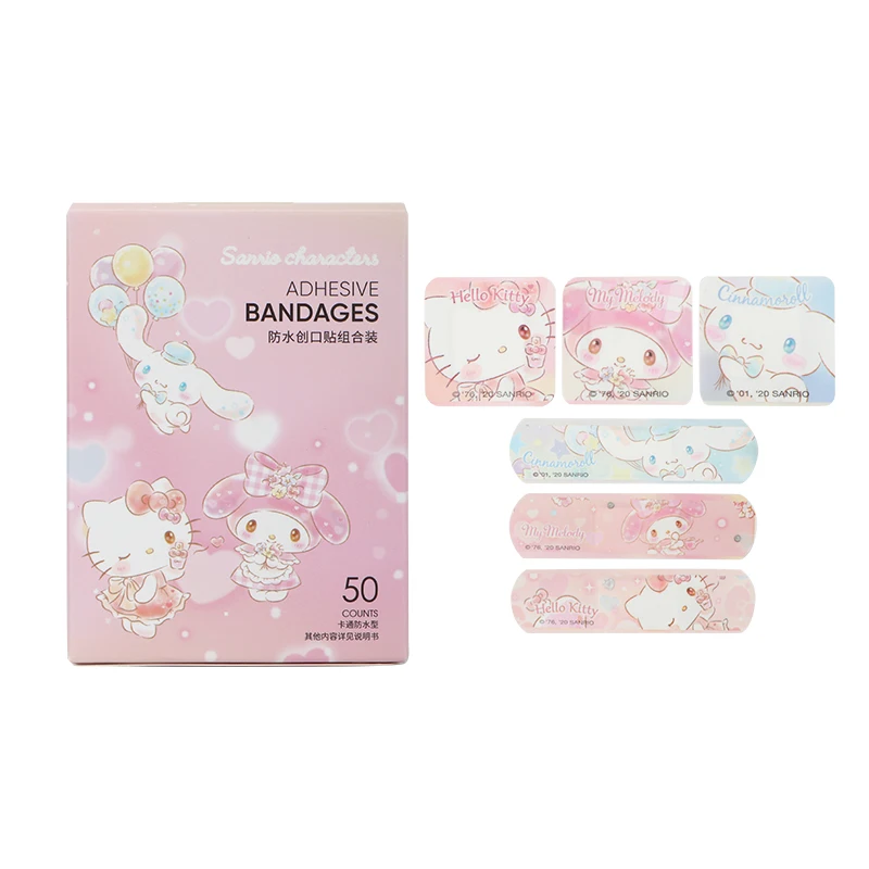 Hello Kitty Sanrios Kit Band Aid My Melody Anime 50Pcs Waterproof Adhesive Bandages Wound Plaster First Aid Emergency Stickers