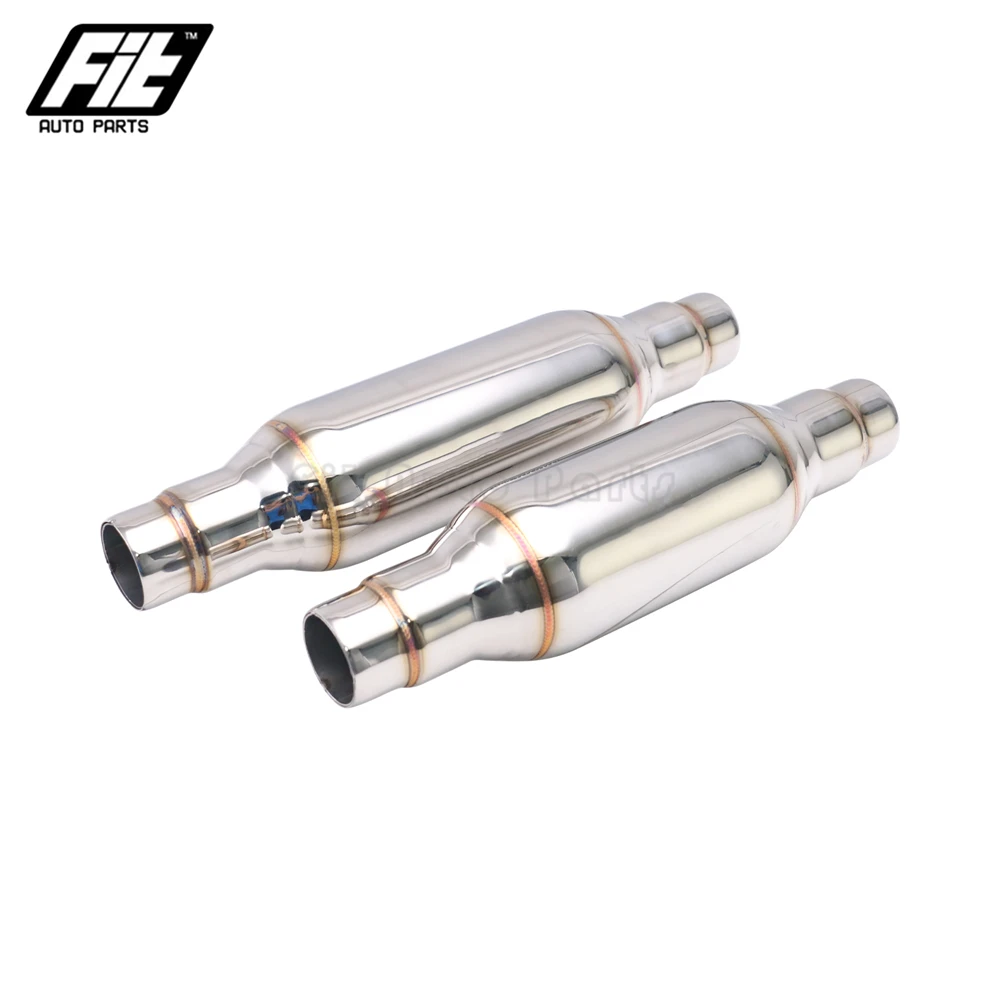 Silenciador de escapamento universal para carro, aço inoxidável, prata, 51mm, silenciador reto, ressonador, som silencioso