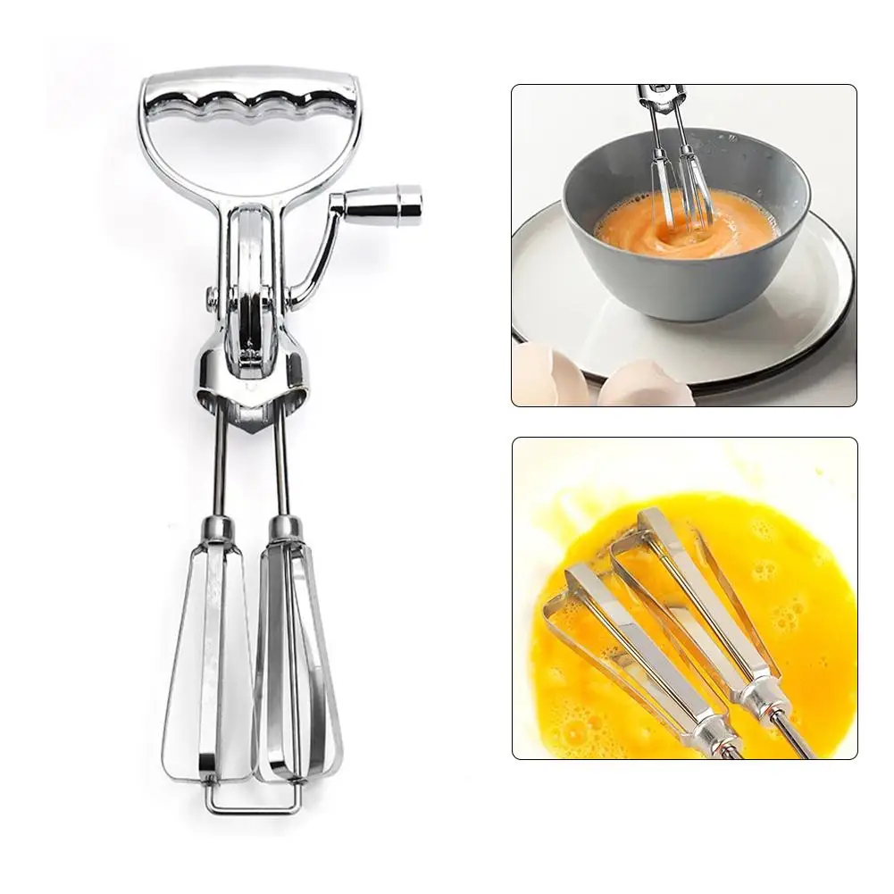 Fruste per uova manovella a mano, manovella per fruste per uova, sbattitore manuale, impastatrice rotativa per uova con doppie teste per la cucina di casa Y5v1