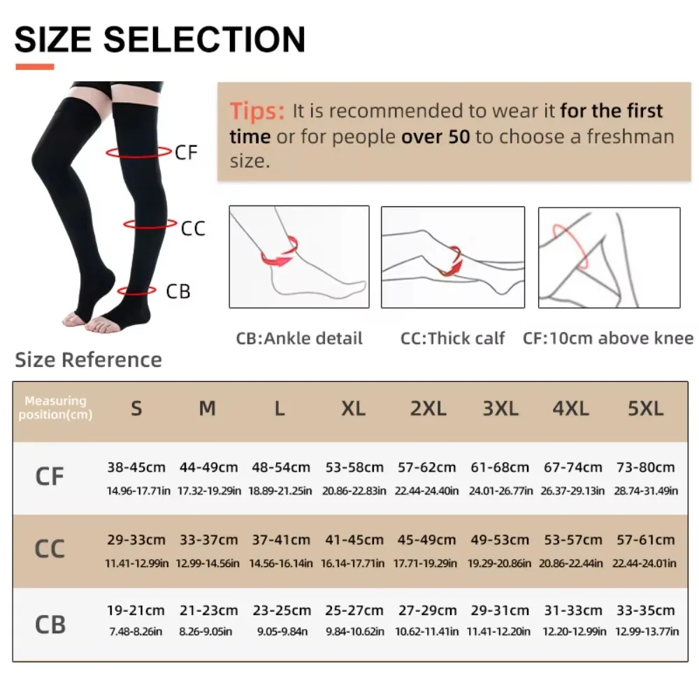 Women's Medical Compression Stockings 15-21mmHg Thigh High Open Toe Long Pressure Sock for Varicose Vein Prevention Nurse