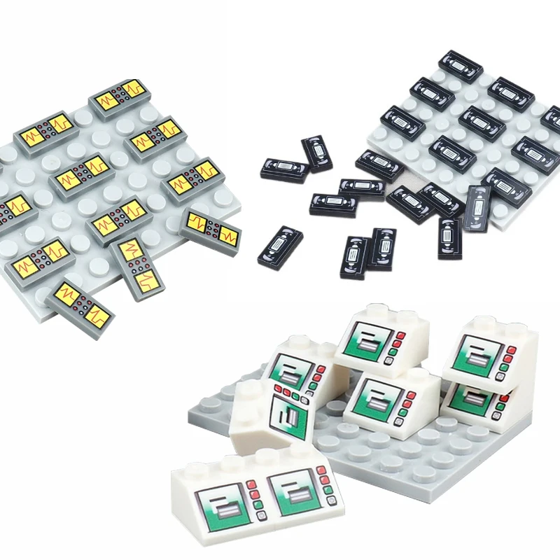 Accessoires de figurines d'impression de ville, blocs de construction, Center de contrôle informatique, Radar Audio, clavier, modèle de téléphone portable, Mini jouet en brique