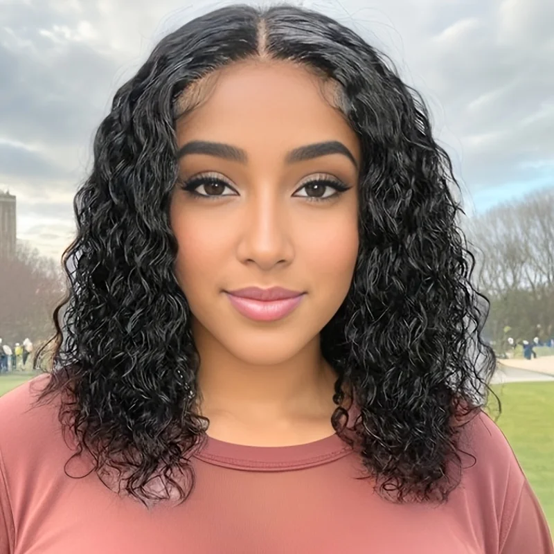 

13x4 Lace Front Short Bob Pixie Cut Curly Human Hair Wigs for Women 180% Density