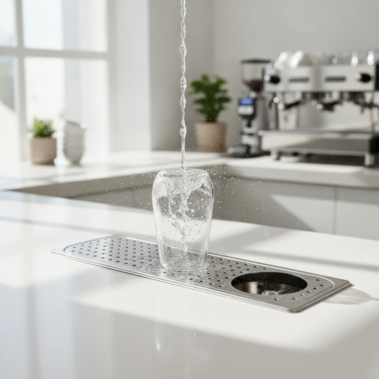 Round Spray Head Recessed Drain Tray Cup Washer Embedded Bar Counter Cup Washer Kitchen Fixture Perforated Top for Baristas view 2