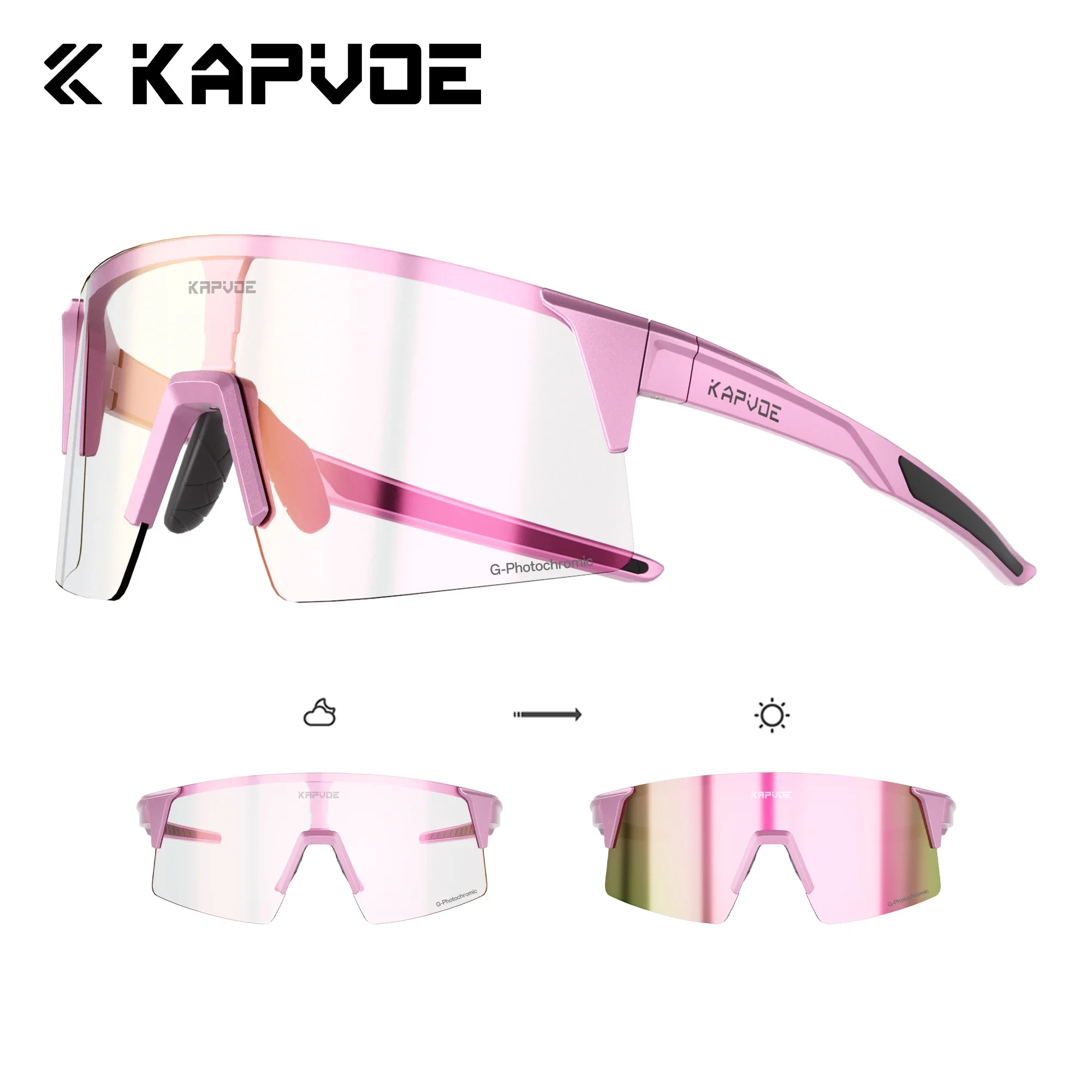 Kapvoe Photochromic Cycling Glasses Sports Sunglasses Men Women MTB Glasses Driving Running Sunglasses UV400 Lightweight Goggles