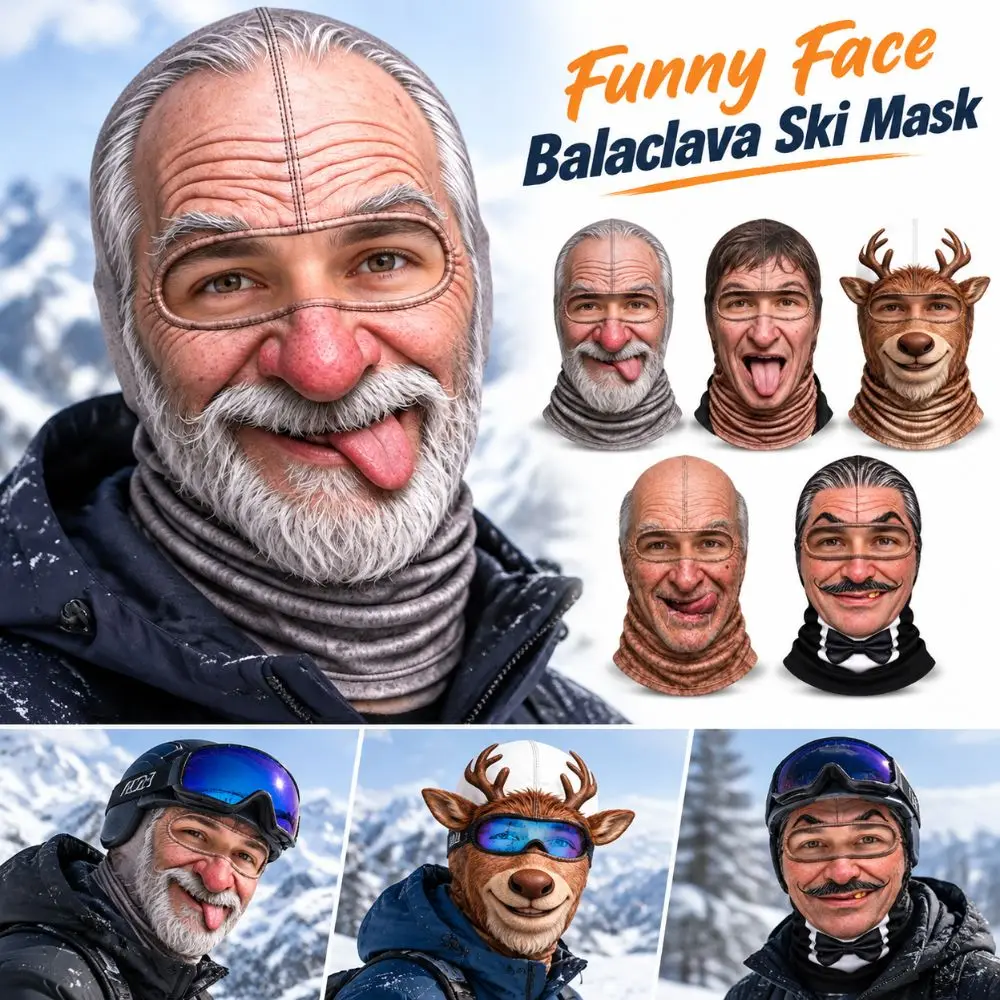 3D Face Printed Old Man Balaclava Face Mask Missing Teeth Pattern Full Coverage Funny Ski Mask Stretch Elastic Novelty Headwear