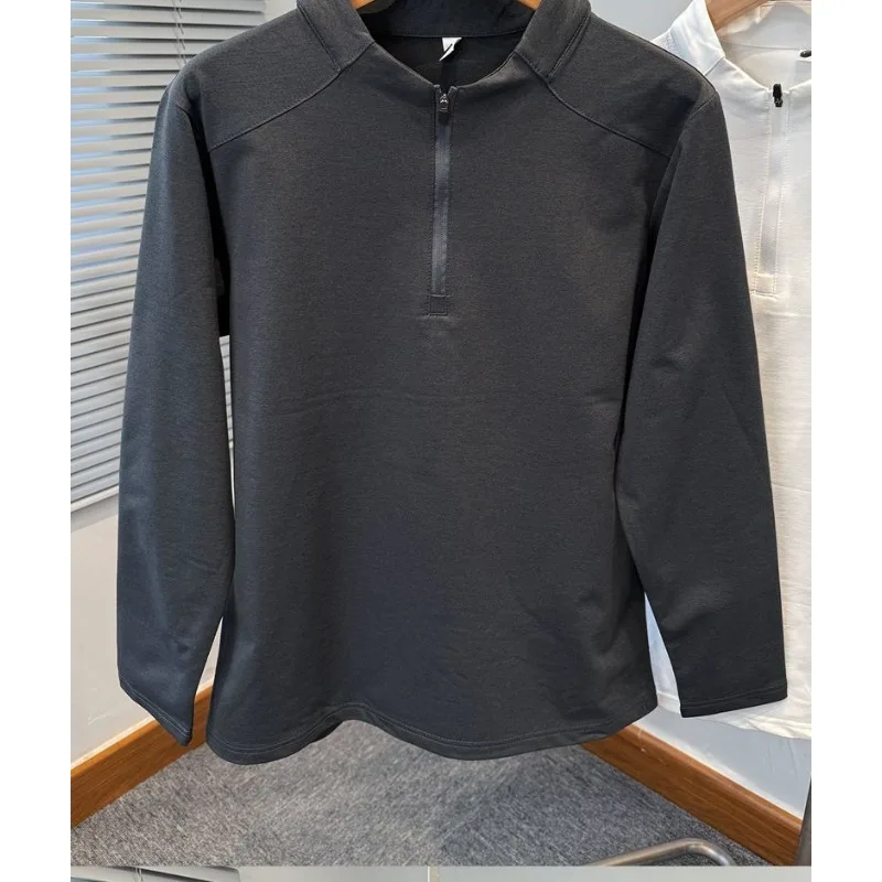 Men's Olive Green Stand Collar Half Zip Raglan Sleeve Long Sleeve Top