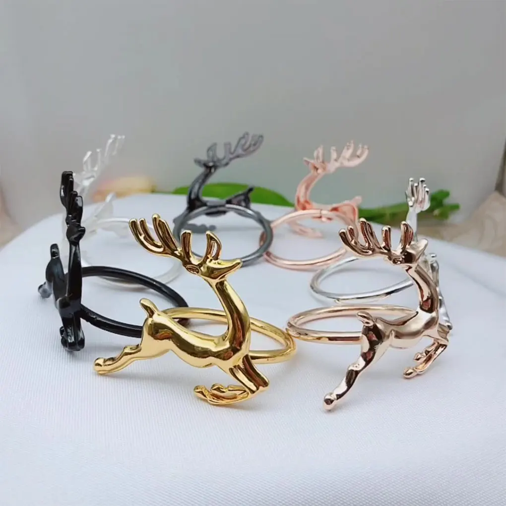 12 PCS Valentine Napkins Rings Christmas Elk Deer Design Buckle Holders Metal Clasps Napkin Buckle Festival Party Dinner Jewelry