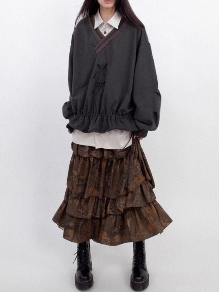 Y2k Aesthetic Printing Vintage Skirts Womens Harajuku High Waist Ruffled Pleated Skirt Streetwear Autumn Grunge Gothic Faldas