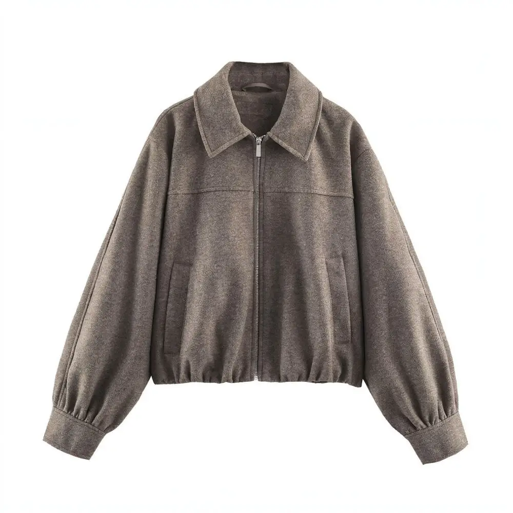 Women Suede Bomber Jacket Classic Style Outerwear Casual Long Sleeve Coat Loose Fit Street Fashion Elegant Autumn Jacket