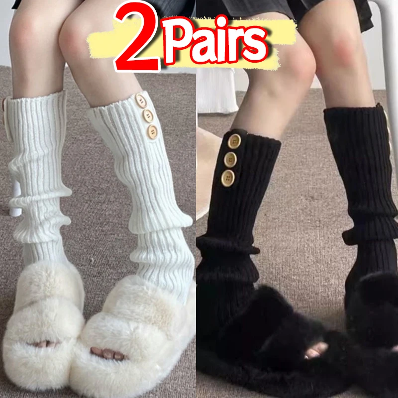 Autumn Winter Knitted Leg Warmers Japanese Lolita Socks Women Knitted Warm Foot Cover White Black Red Y2K Stockings Leg Warmers