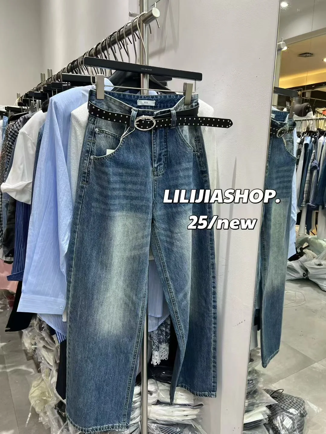 

Faionable Широкие джинсы с высокой талией Свободные утягивающие длинные брюки Осень Новое поступление Корейские женские джинсы свободного покроя