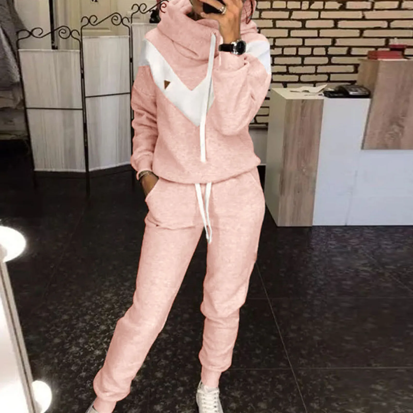 Women Solid Color Casual Suit Long Sleeve O Neck Blouse Top Drawstring Pants Sports Tracksuit Female Autumn Winter Set