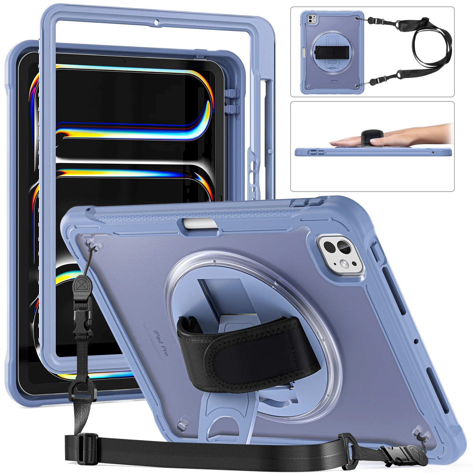 

Case for iPad Pro 11 Air 11 2024 Air 5 4 10.9 PC+TPU material Hybrid Shockproof Stand Cover With Shoulder Strap