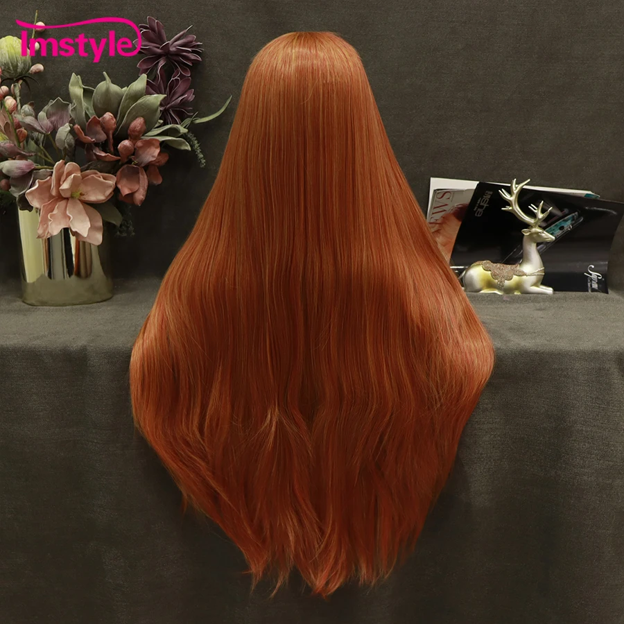 Imstyle Synthetic Lace Front Wig Long Lace Wig Ginger Orange Wig Mixed Color Straight Hair Heat Resistant Fiber Cosplay Wig