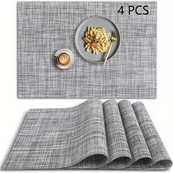 4 PCs/Pack Washable Vinyl PVC Placemat, Non-Slip Placemats, Heat Resistant Place Mats, Gray Placemats