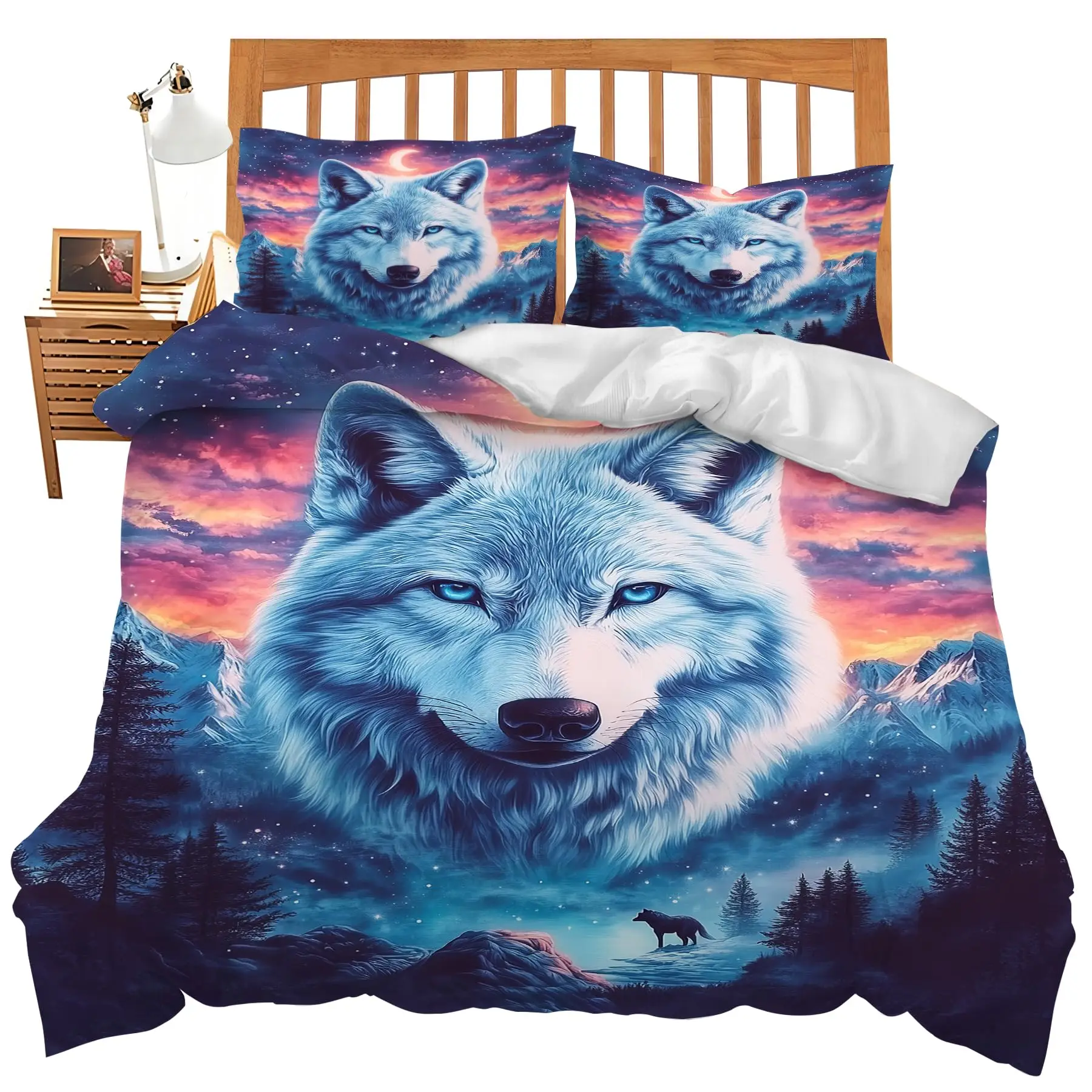 

Wildlife Wolf Duvet Cover Queen Twin King Size for Kids Boys Teen, Jungle Wild Animal Bedding Set Woodland Wolf Comforter Cover