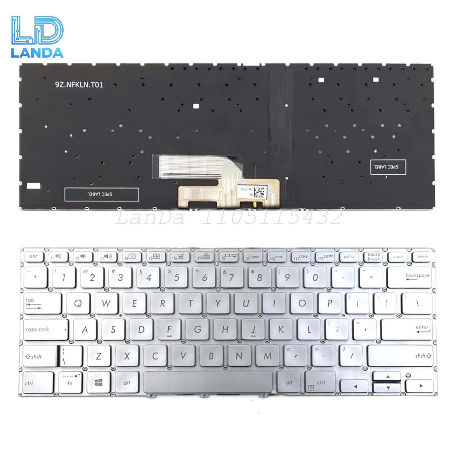 Keyboard For ASU-S ZenBoo-k flip 14 UX462 UX462D UX462DA UX462F FA Silver US