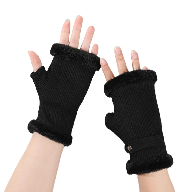 1 Pair Outdoor Fleece Thick Gloves Knitted Arm Warmers Women Autumn Winter Fashion Fingerless Wrist Cuff Short Hand Sleeves