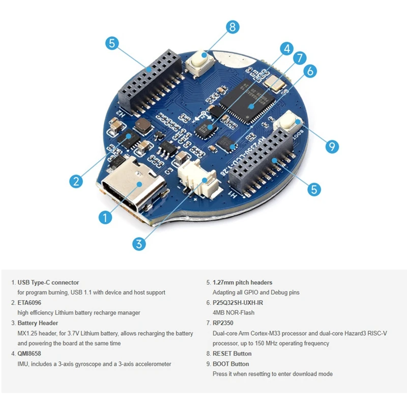 RP2350-LCD-1.28-B Pico 2 RP2350 MCU Board With 1.28Inch Round LCD, Dual-Core & Dual-Architecture Design, 240X240 Pixels