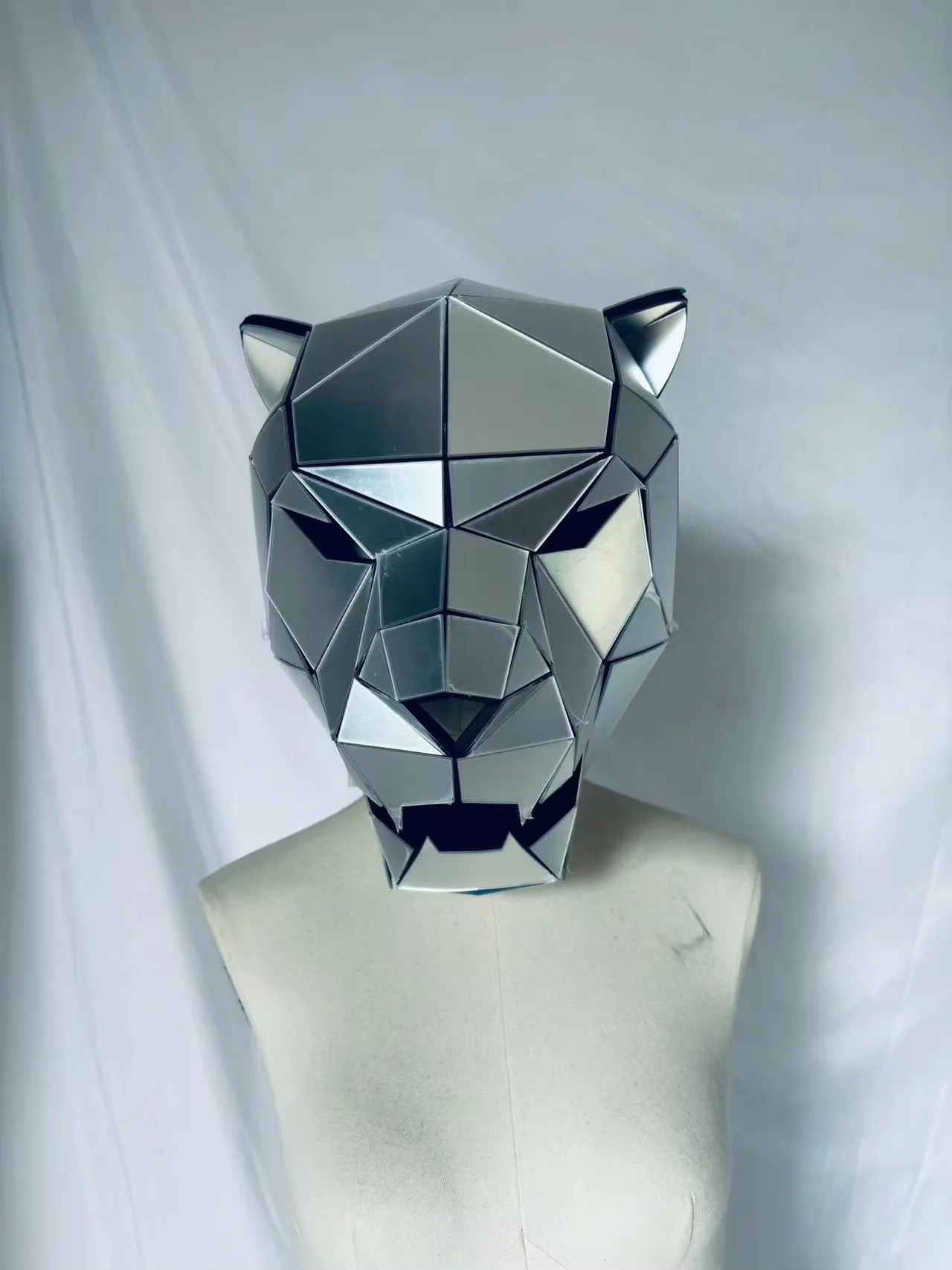 Silber Spiegel Tier Kopfschmuck Helm Tiger Hase Katze Cosplay Rave Musik Festival DJ Maske Club Tanz Requisiten Spiegel 3D Dämon Maske