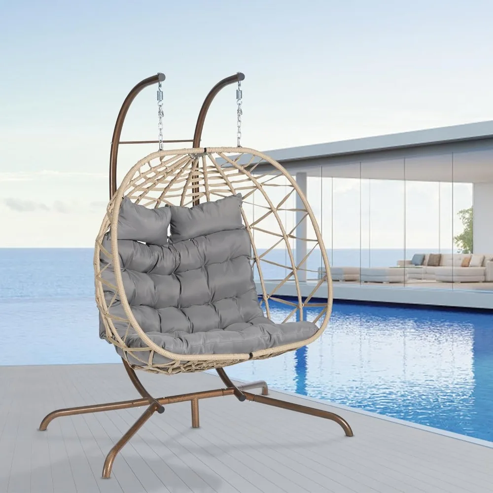 

Double Egg Chair with Stand, Nest Swing Chair for Bedroom Balcony Deck, Outdoor 2 Person Large Wicker Hanging Chair Oversized