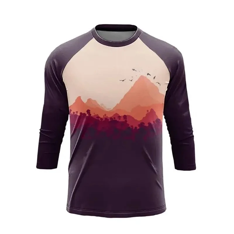 Outdoor Camping Long Sleeved Top Mountain View Pattern Comfortable Breathable Suitable For Camping Hiking And Other Scenarios