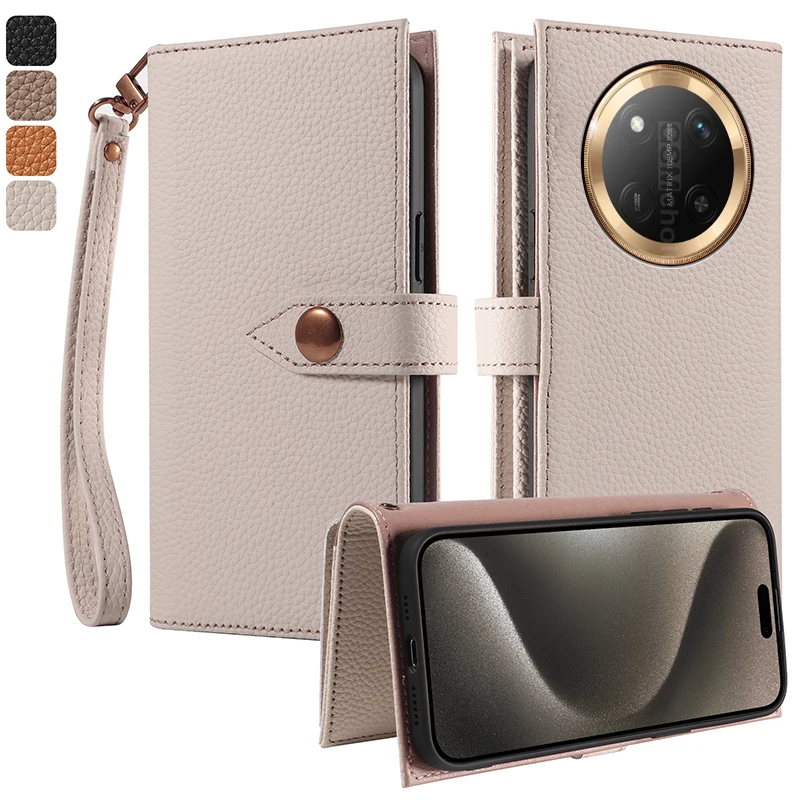 

100% Real leather multifunctional card slot wallet Cover For Honor X9c Smart X7c X7b X9 5G 4G X9a Flip Magnetic button Case