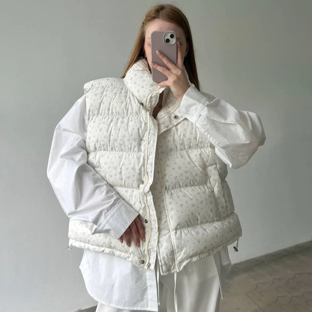 新しいノースリーブ花柄パッド入りジャケット、女性用、冬に暖かく、快適で軽量、ファッショナブルでトレンディなパン服