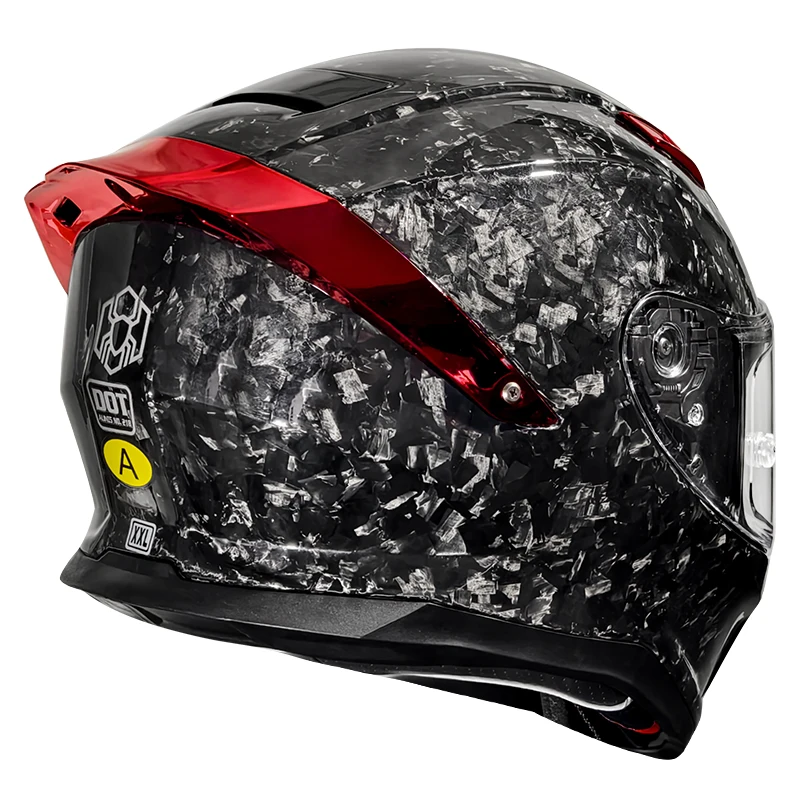 Forge Finish Carbon Fiber Full Face Motorcycle Helmet in Red-  Ready - DOT & 3C Certified - Unisex - Factory Direct