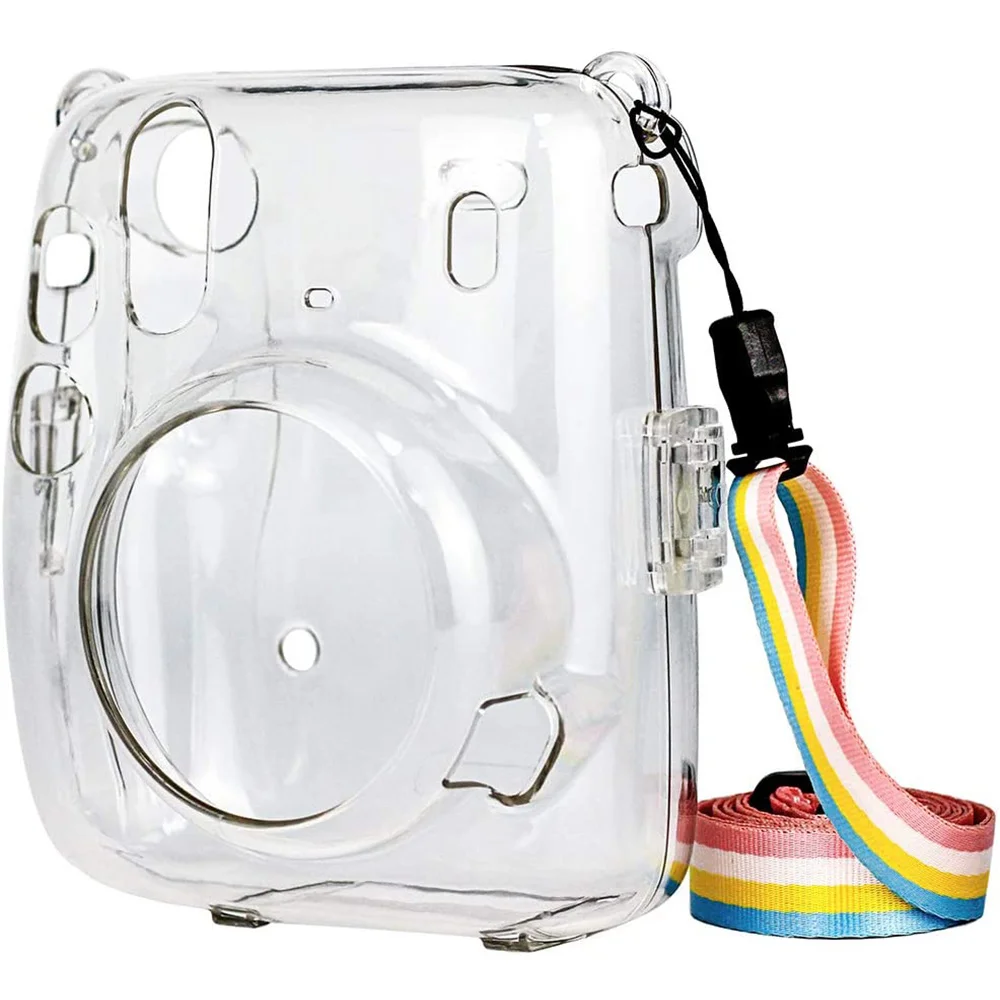 A24U Crystal Camera Case Protective Clear Case With Adjustable Rainbow Strap For Fujifilm Instax Mini 11 Cameras Accessories