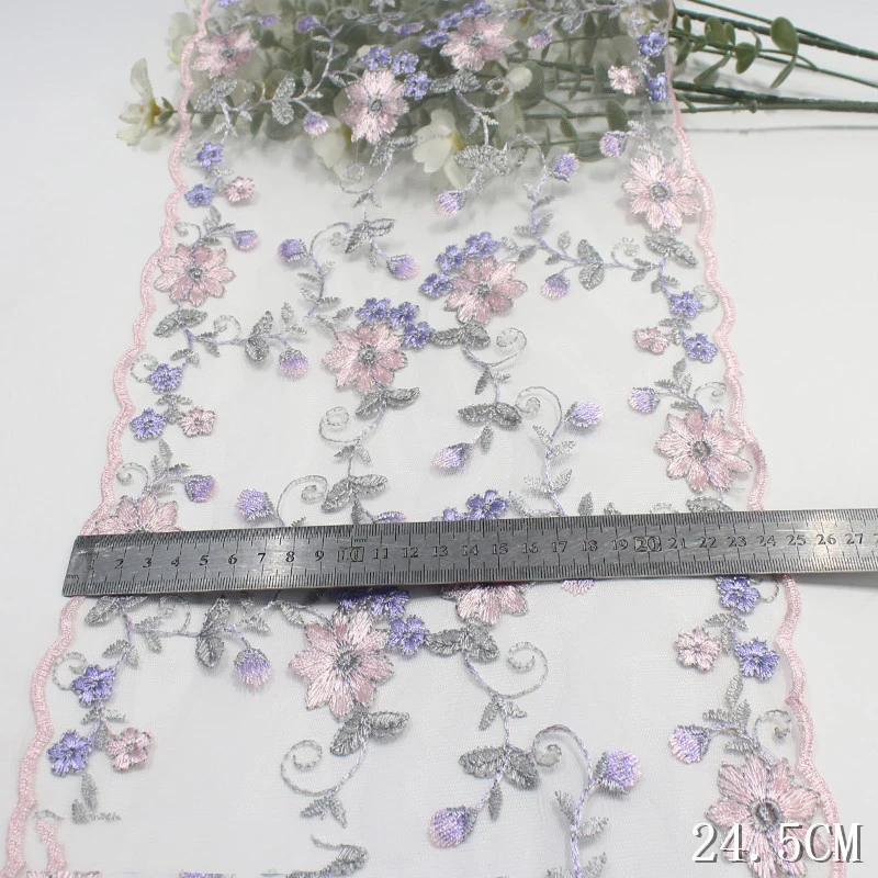 22Yards Bilateral Floral Embroidered Lace Trim Mesh Fabric For Lingerie Underwear Women\'s Dress Sewing Bra Decor DIY