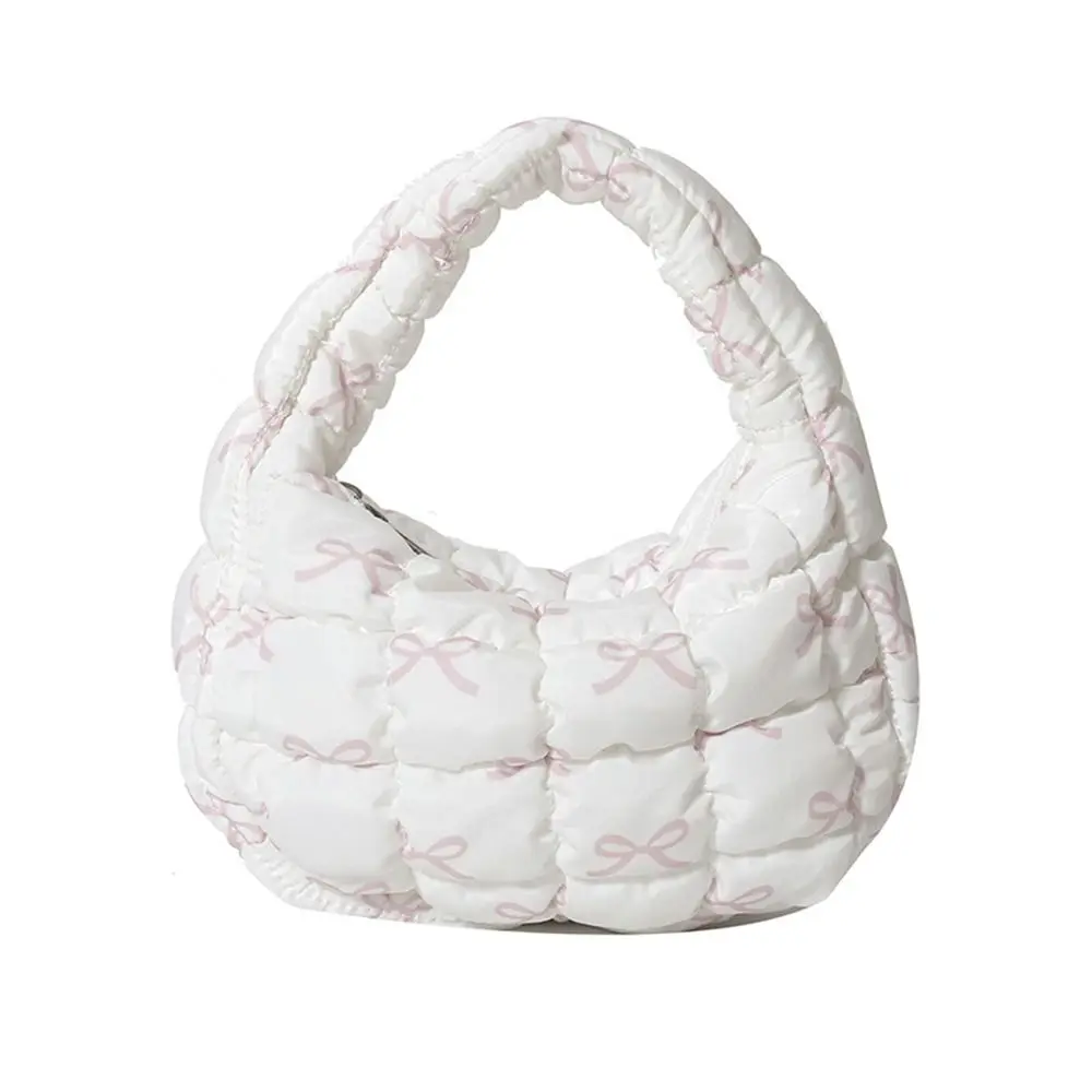 

Soft Mini Cloud Pleated Bag Casual Korean Bow Printed Padded Handle Bags Soft Puffy Bag Women
