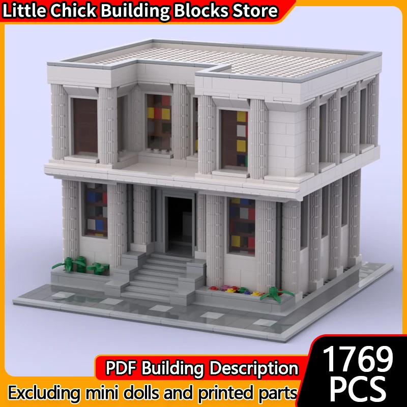 City Street View Model MOC Building Bricks Double-Decker Library Modular Technology Children Holiday Gifts Assemble Toys Suit