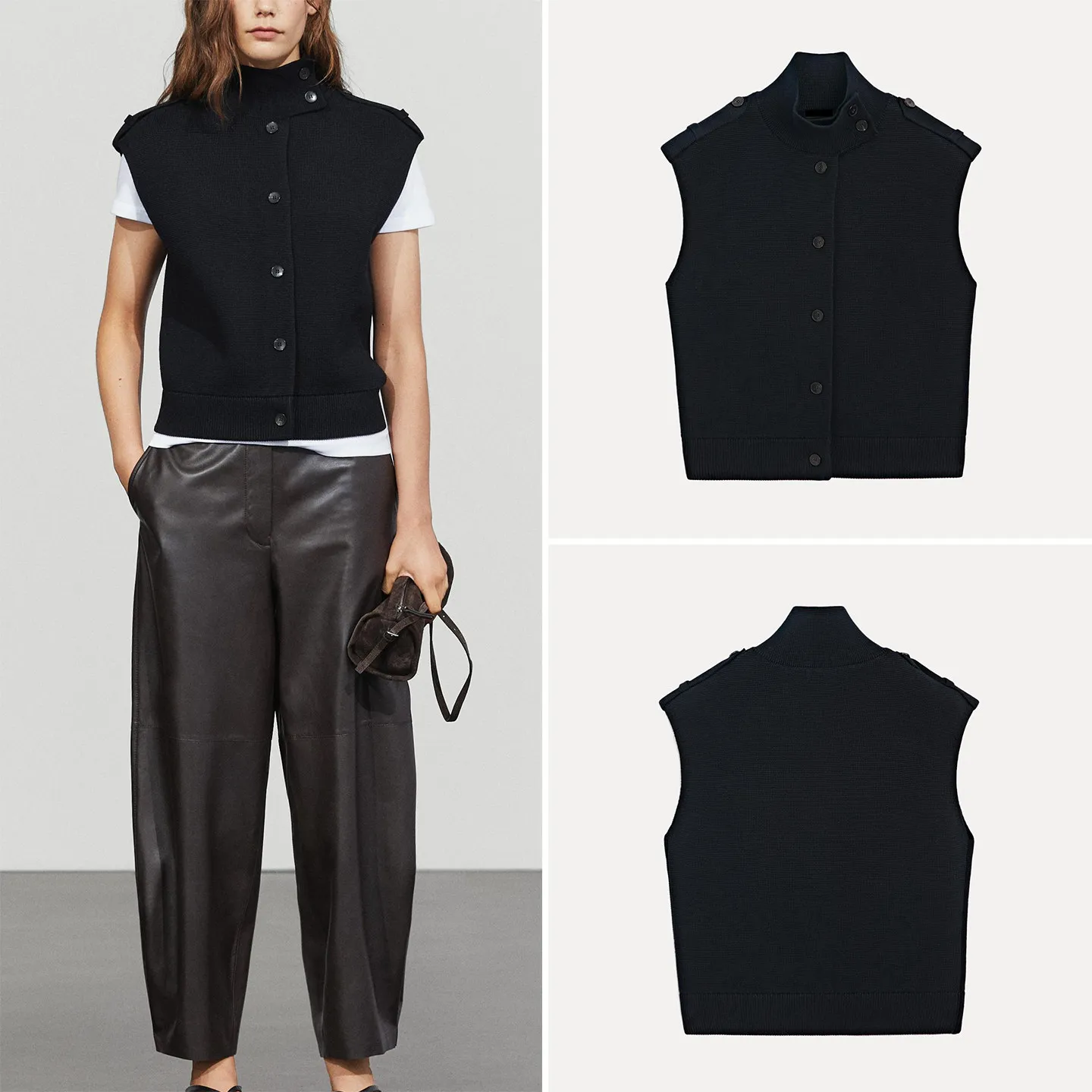 Women's Knitted Sleeveless V-Neck Pullover Vest Casual Loose Fit Short Sleeve High Collar Autumn Fashion 2026 New Arrival