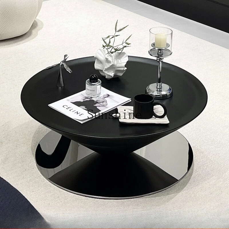 

Living room household round cream wind suspension rock slab tea table