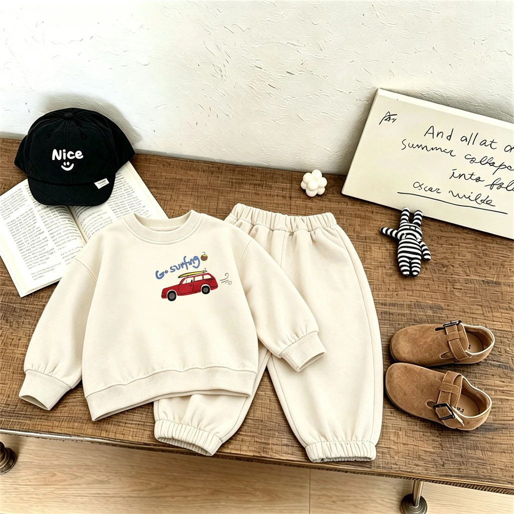 Double-side Print Sweatshirts Loose Pants 2Piece Set Autumn Costume Crewneck Hoodie Simple Versatile Sweatpants Baby Clothing