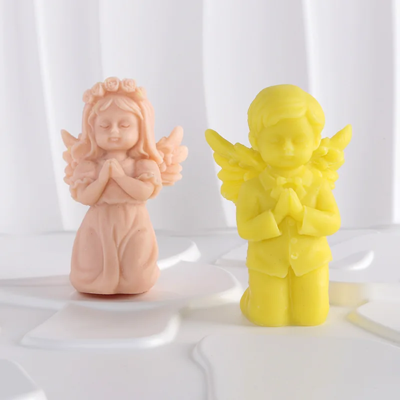 3D Prayer Angel Candle Silicone Mold DIY Cute Girl and Boys Plaster Epoxy Resin Ornament Mould Handmade Cake Decoration Tools