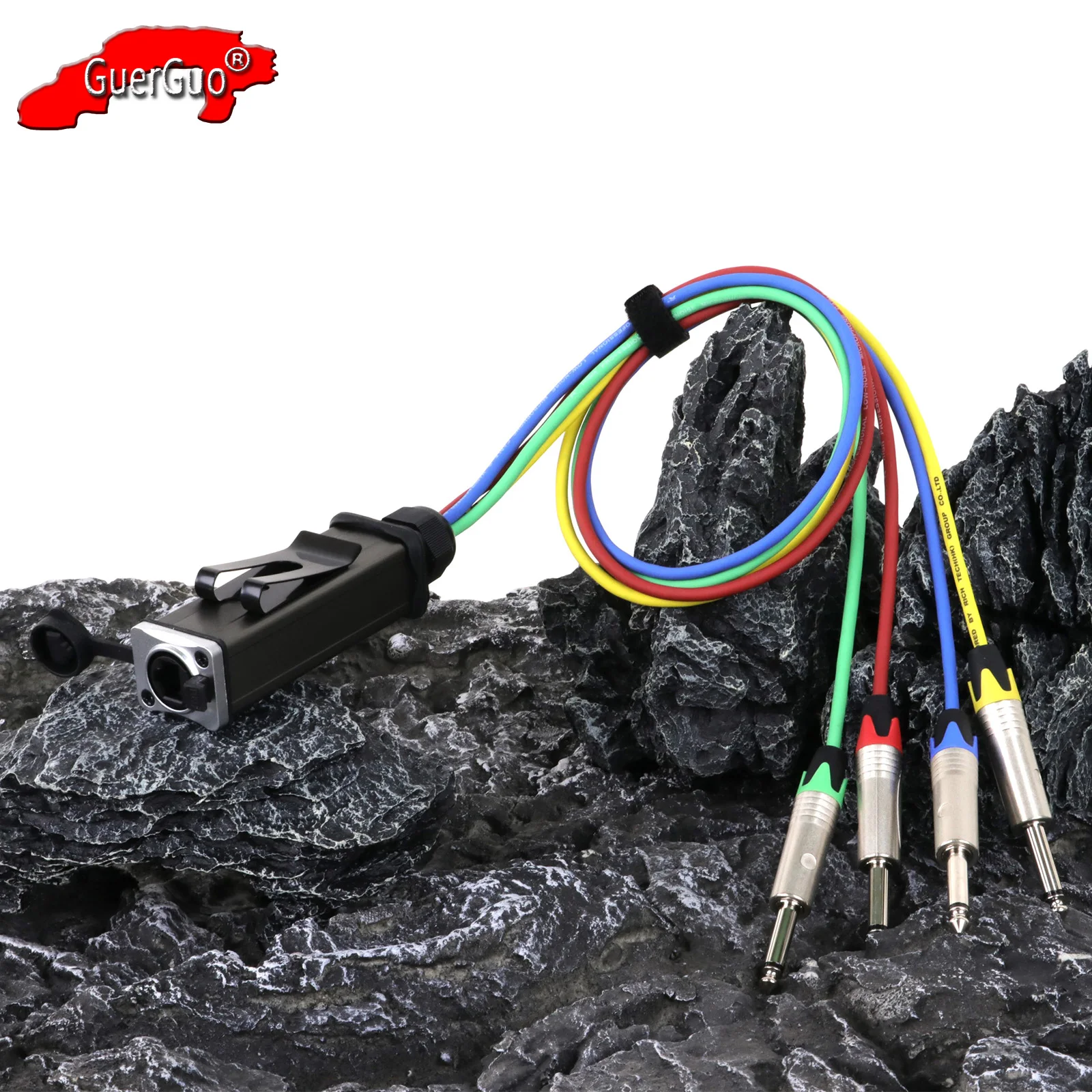 

0.2M-15M Waterproof RJ45 to 4 Channel 1/4 inch 6.35mm Male TS Mono Plug Audio Extension Cable Network Signal Extender Splitter