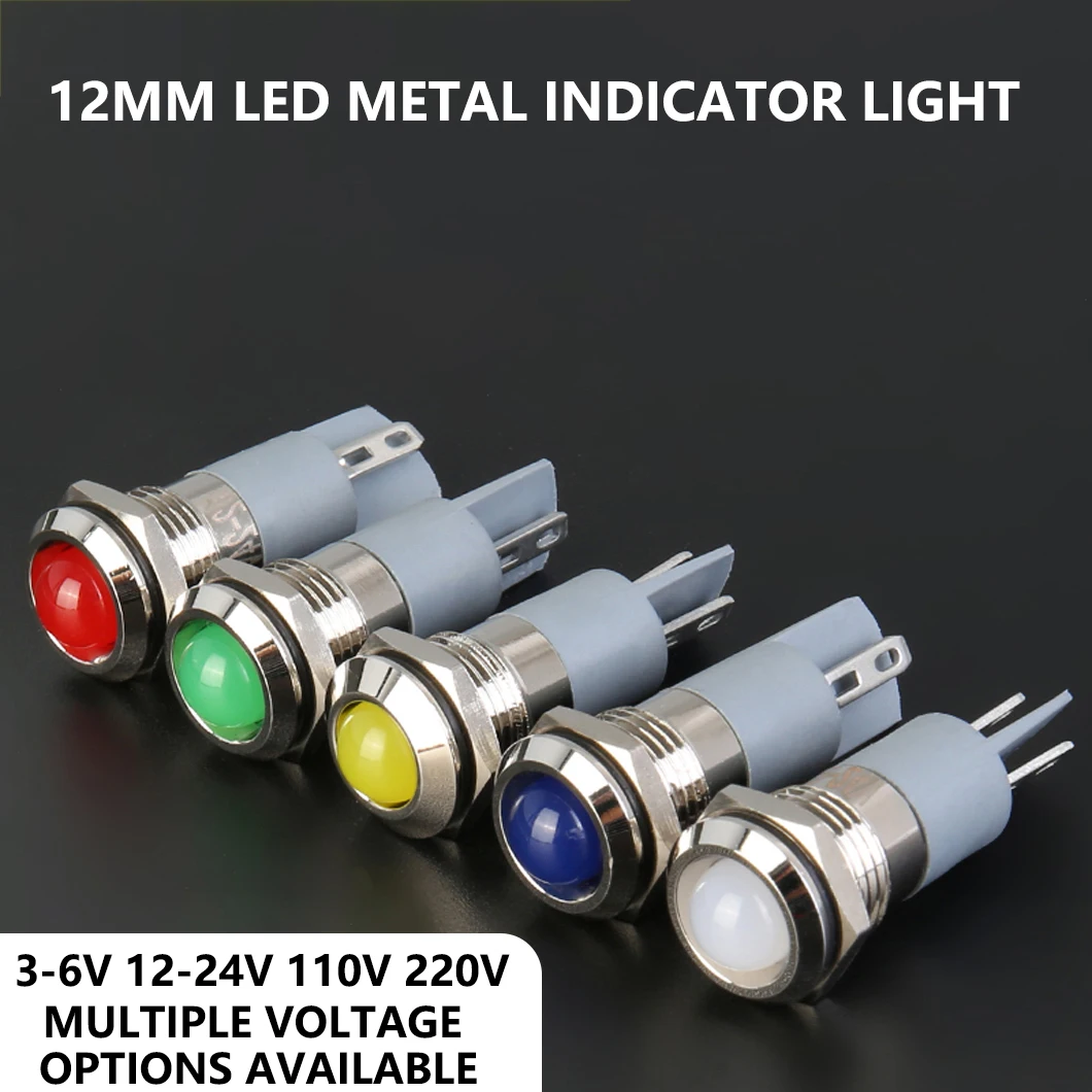 ABILKEEN 10PCS/Lot 12MM LED Metal Indicator Light IP65 Sealed Waterproof 3~220V Mini Signal Pilot Lamp with 2Pin Solder Terminal