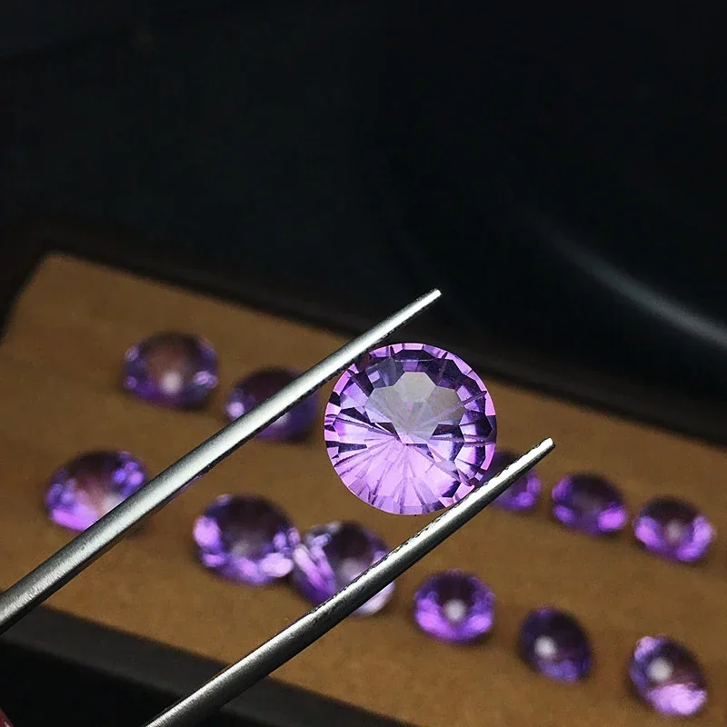 Fireworks Cut Gemstone 8MM High-quality Amethyst Ring Face Necklace Jewelry DIY Making Loose Diamond Purple Gemstone