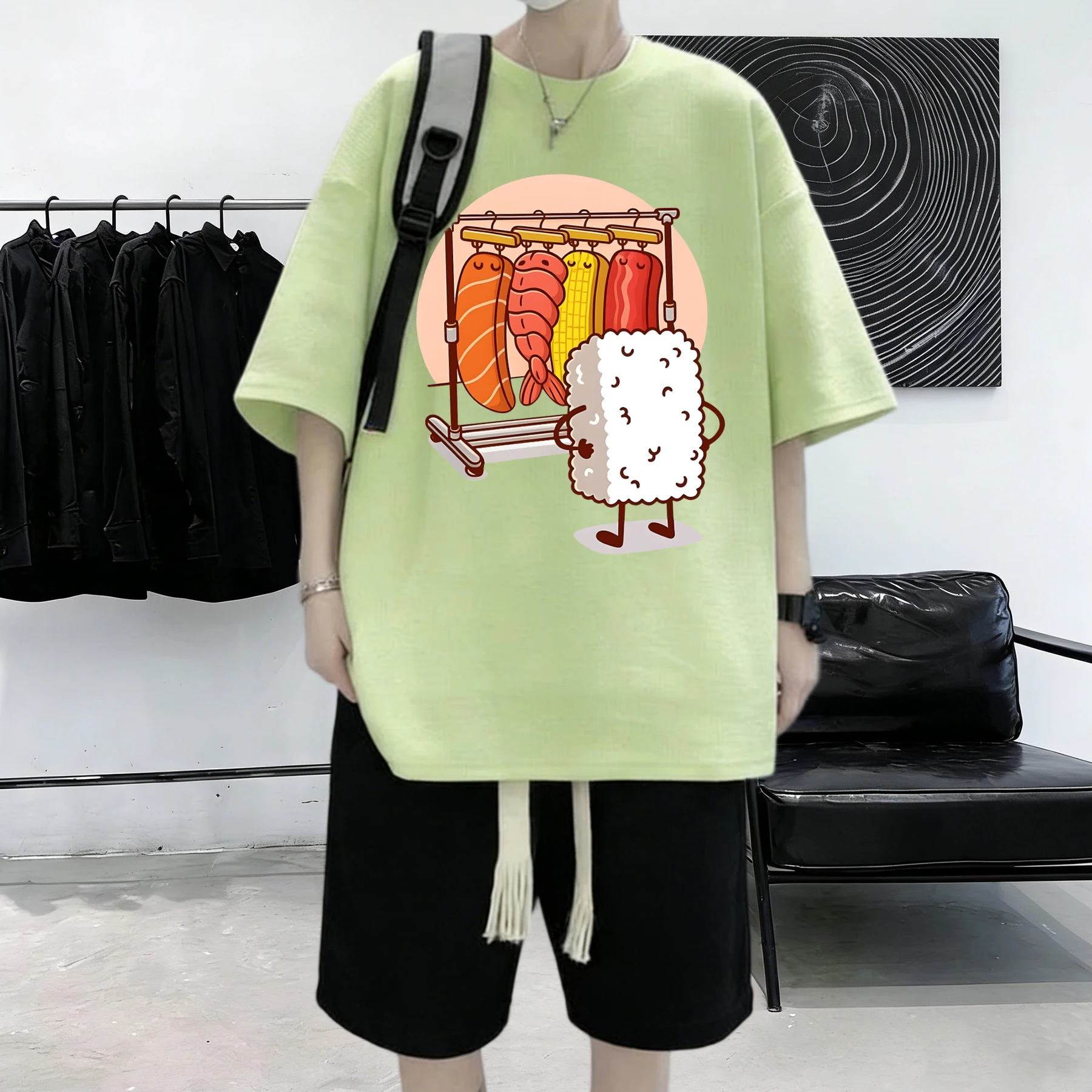 Stunned Sushi Rice And Vegetable Roll Prints Mens Summer Casual Cotton Tops Street Simple T-Shirts Daily Fashion Clothing