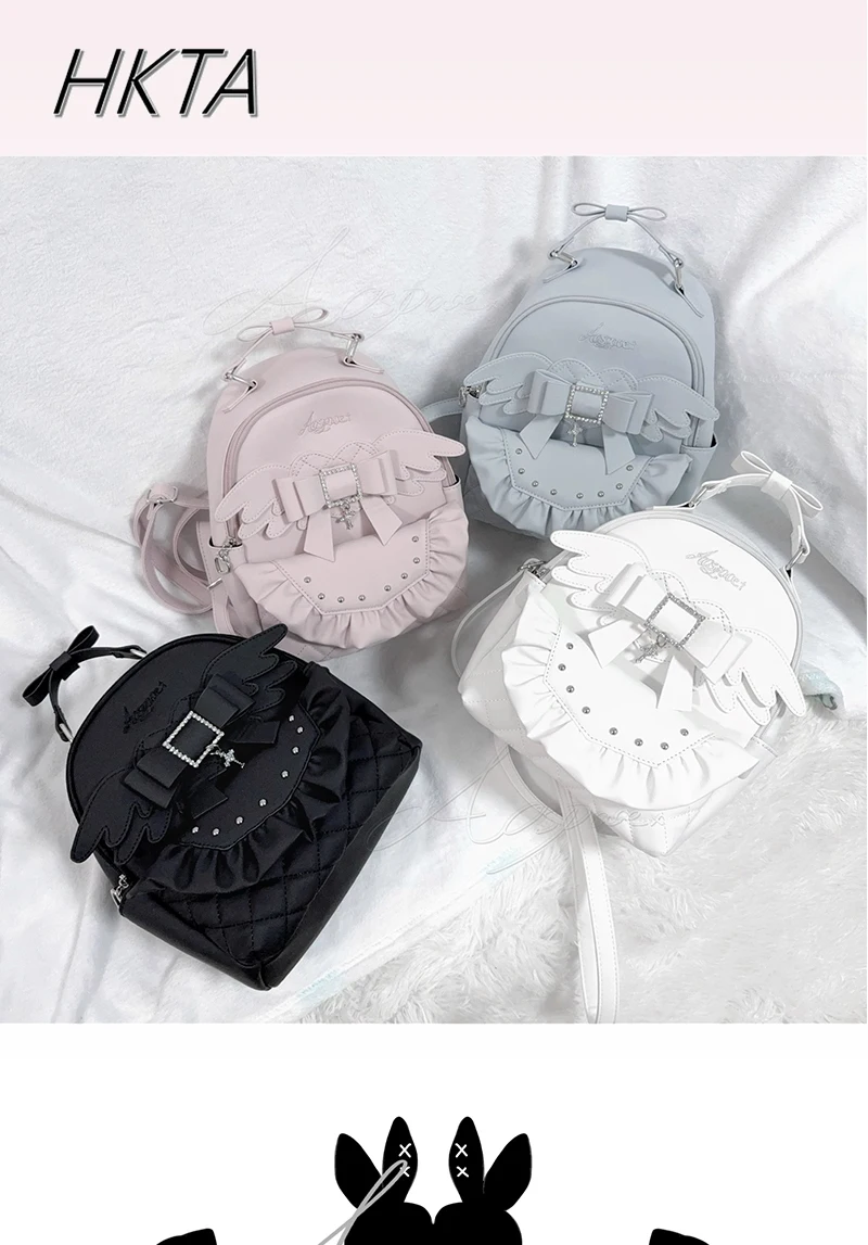 Japanese Bag Women Female Mine Series Mass Production Solid Color Versatile Love Wings Backpack Cute Lolita Girl School Backpack