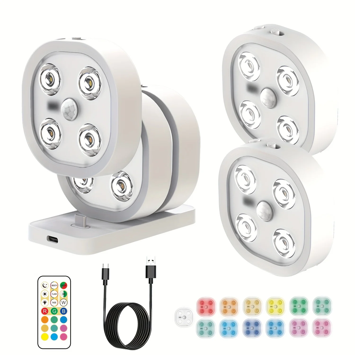 

5 Pack Picture Light With Charging Station,RGB Magnetic With Remote Dimmable And Timer, 3 Modes, Wireless Wall Decor Puck Lights
