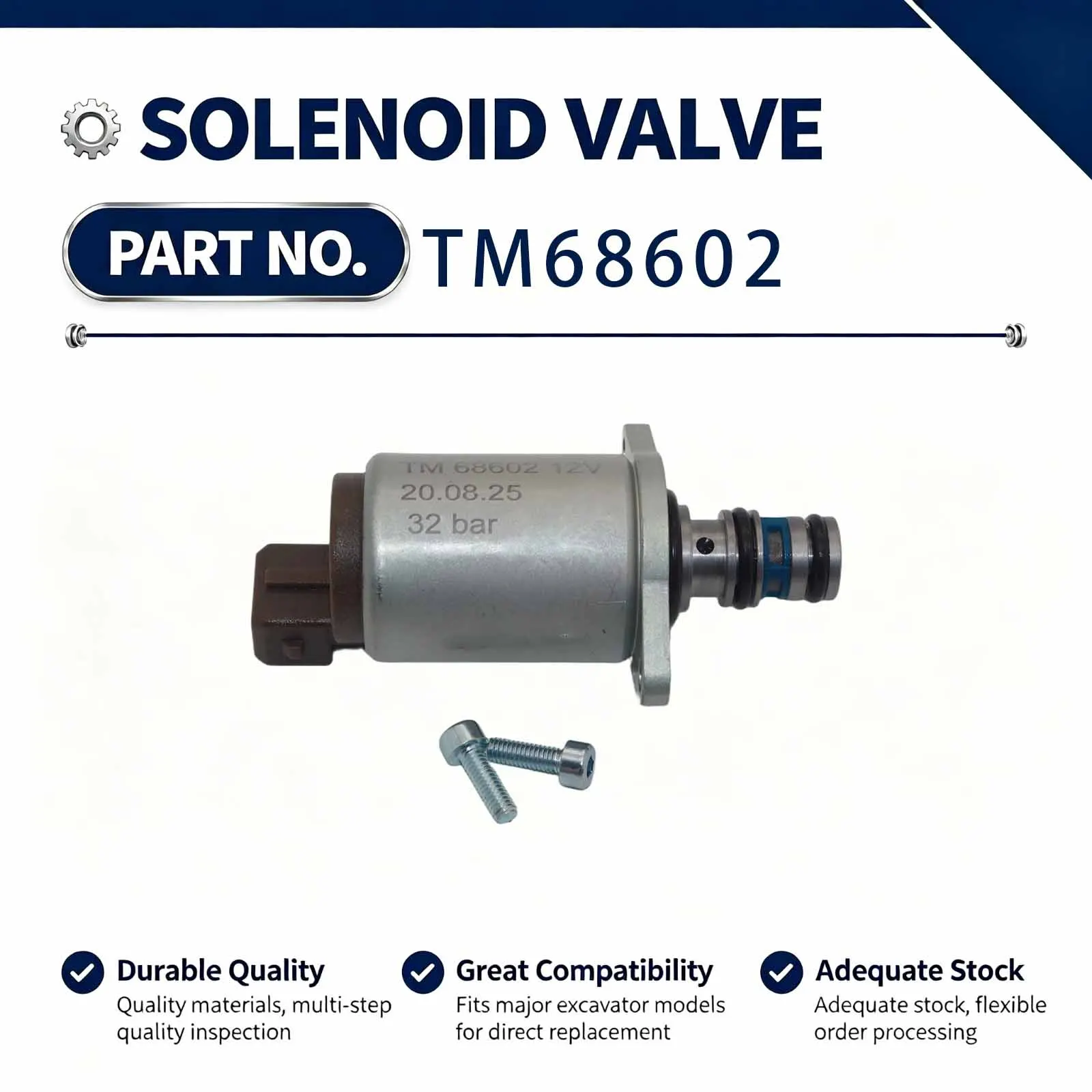 TM68602 12V Proportional Solenoid Valve Compatible for Excavator Construction Machinery Parts